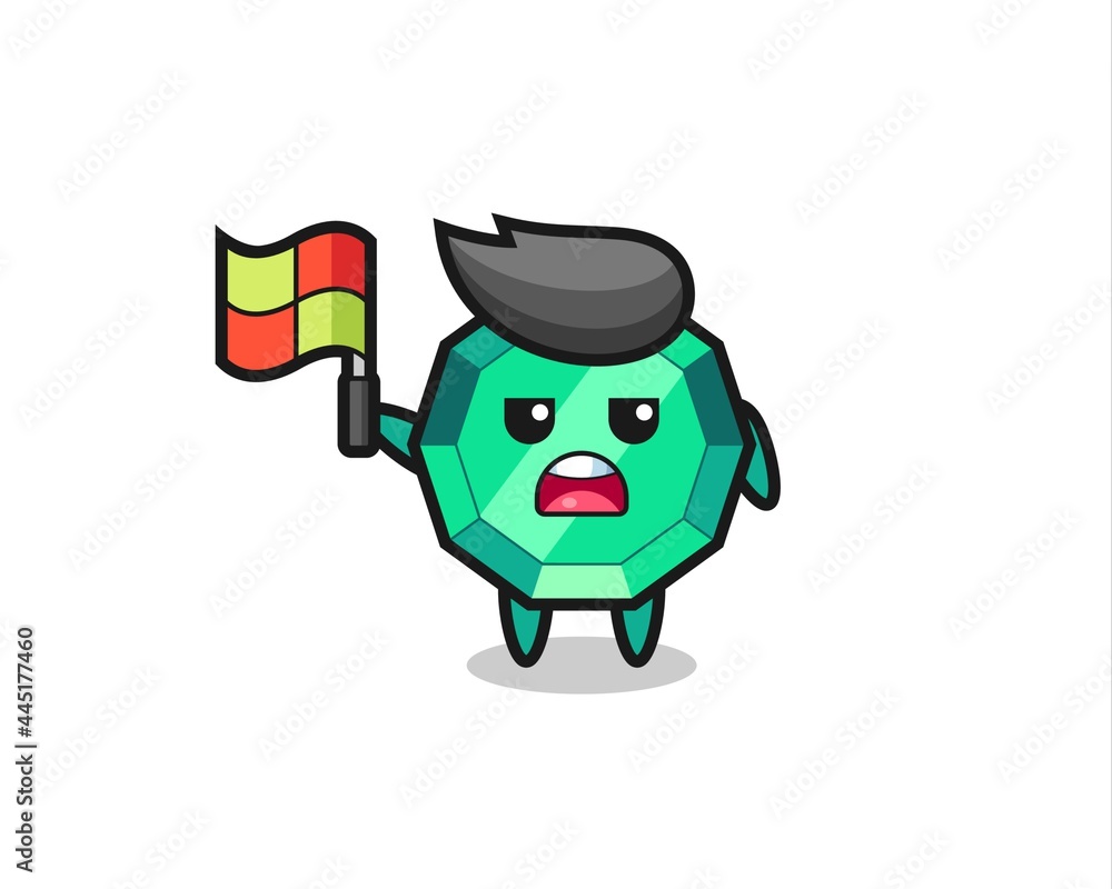 Obraz premium emerald gemstone character as line judge putting the flag up