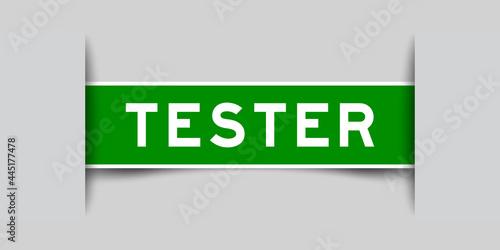 Label sticker green color in word tester that inserted in gray background