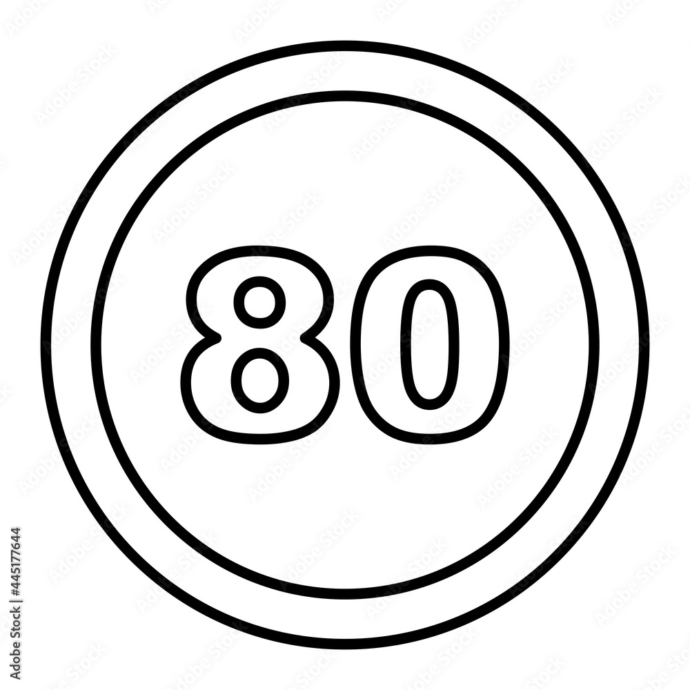 Vector Speed Limit 80 Outline Icon Design Vector Speed Limit 80 Outline Icon Design