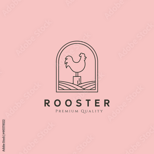 chicken rooster vector logo symbol illustration design, line art farm livestock logo design