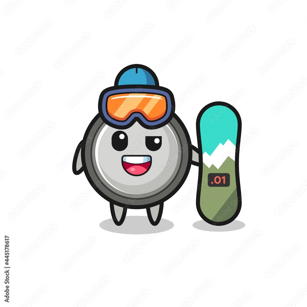 Illustration of button cell character with snowboarding style Illustration of button cell character with snowboarding style
