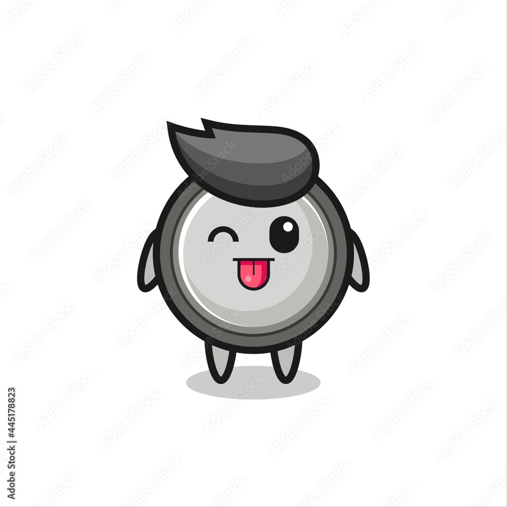 Fototapeta premium cute button cell character in sweet expression while sticking out her tongue