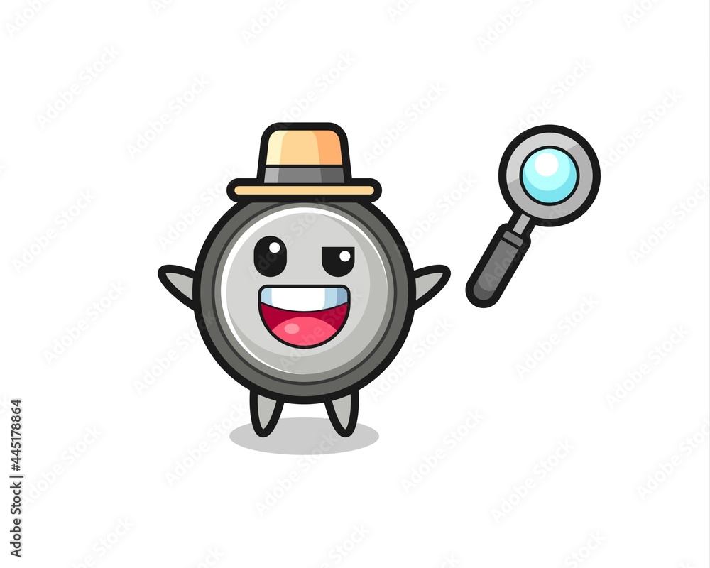 Fototapeta premium illustration of the button cell mascot as a detective who manages to solve a case