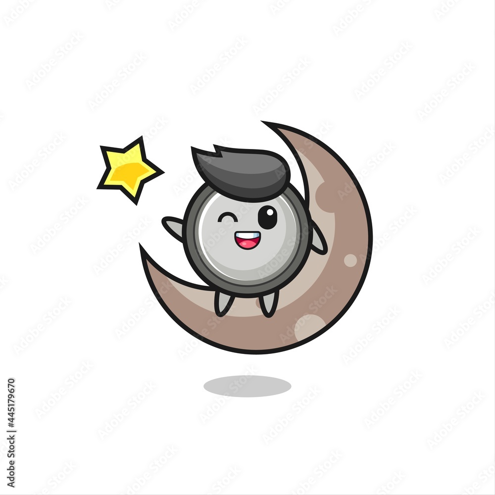 Obraz premium illustration of button cell cartoon sitting on the half moon
