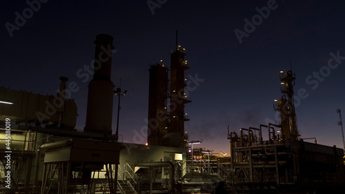 Remote gas plant at sunset