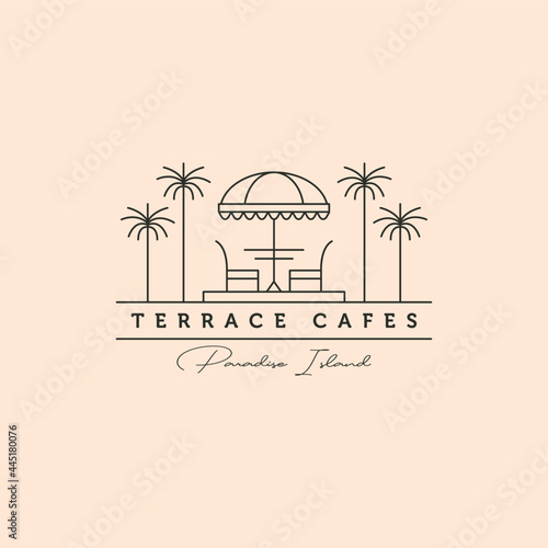 terrace cafe tropical logo vector symbol illustration design, line art terrace cafes logo