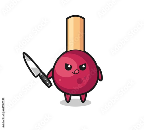 cute matches mascot as a psychopath holding a knife