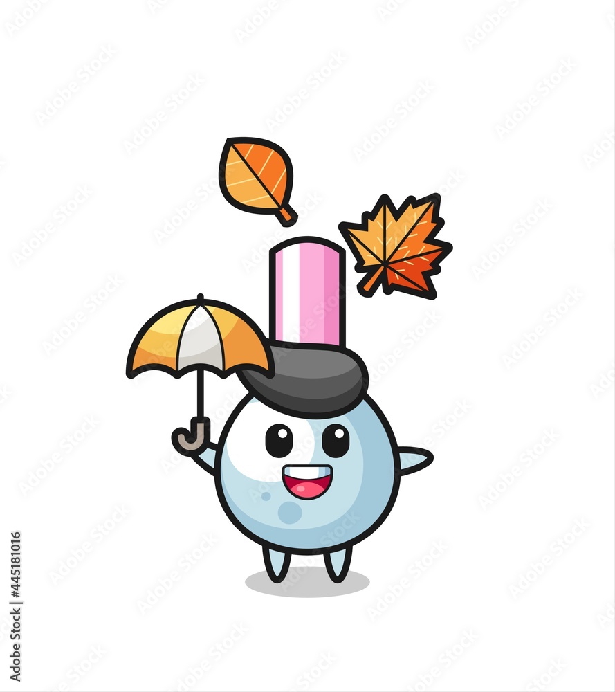cartoon of the cute cotton bud holding an umbrella in autumn