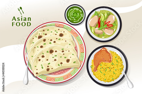 Delicious Indian food, indian traditional food paratha, Vector Illustration