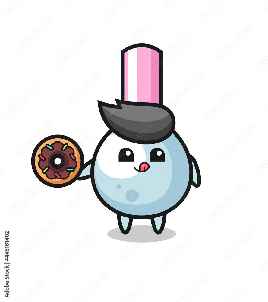 illustration of an cotton bud character eating a doughnut