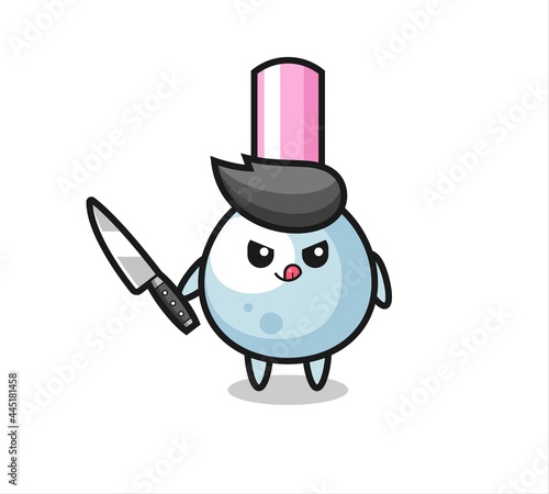 cute cotton bud mascot as a psychopath holding a knife