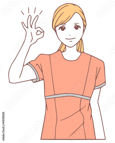 OKサインを出す歯科衛生士（シンプルカラー）