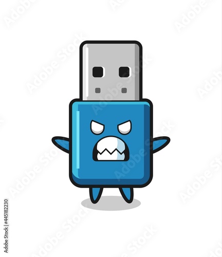 wrathful expression of the flash drive usb mascot character