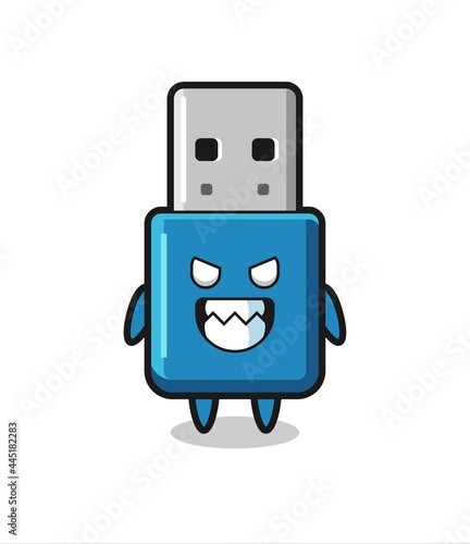 evil expression of the flash drive usb cute mascot character