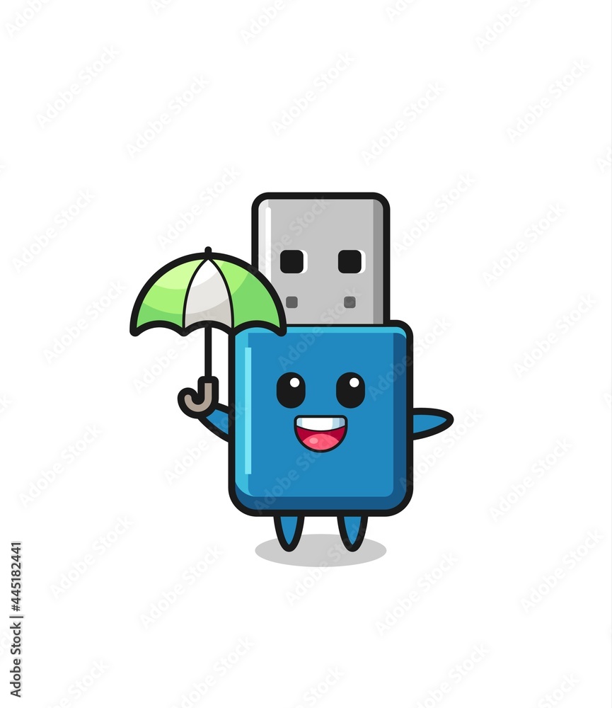 cute flash drive usb illustration holding an umbrella