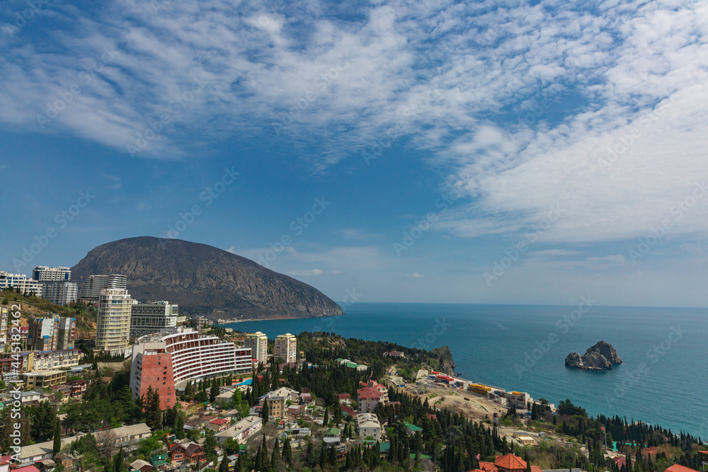 View to the Gurzuf from the Bolgatura rock. Crimea, Gurzuf