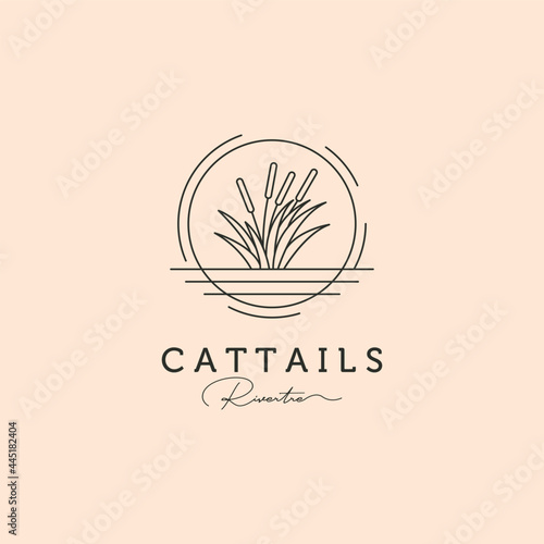 cattail grass line art logo vector symbol illustration design, river tree minimal logo design