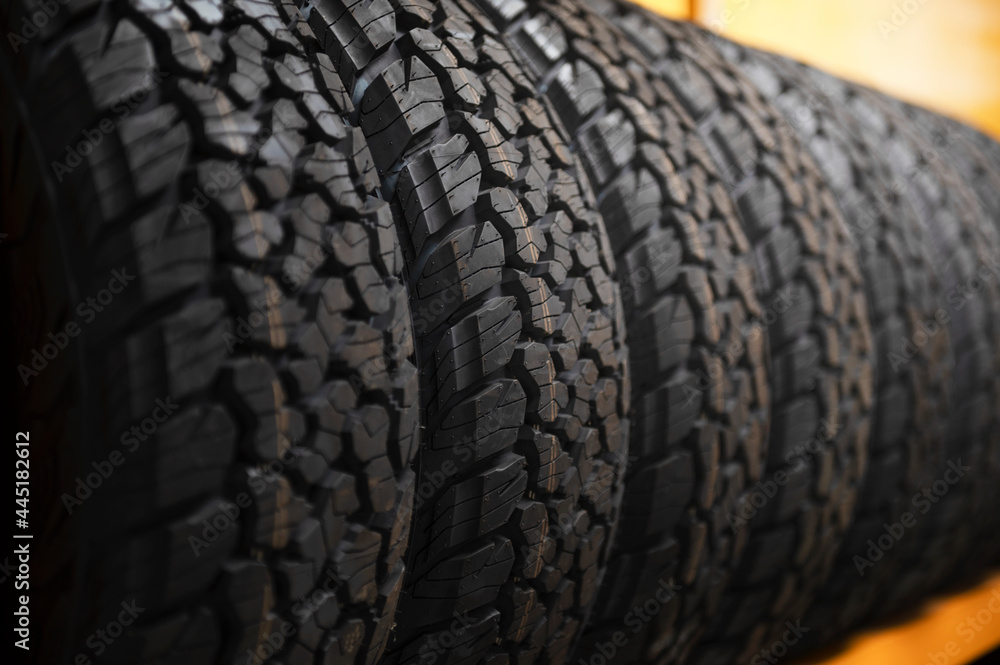 Fototapeta premium Close-up of new tires or stock tires car driving concept safe driving concept
