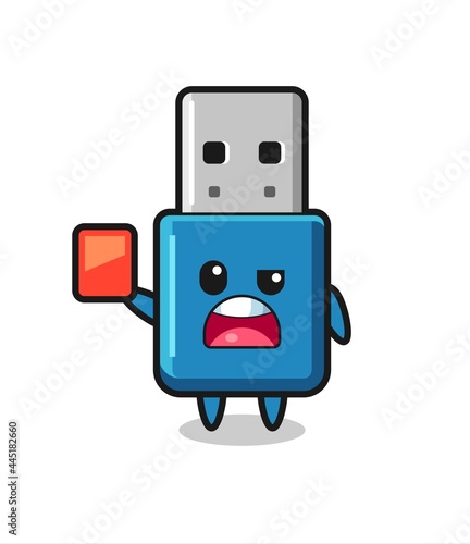 flash drive usb cute mascot as referee giving a red card