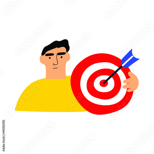 Man hold target. Vector illustration on white background.