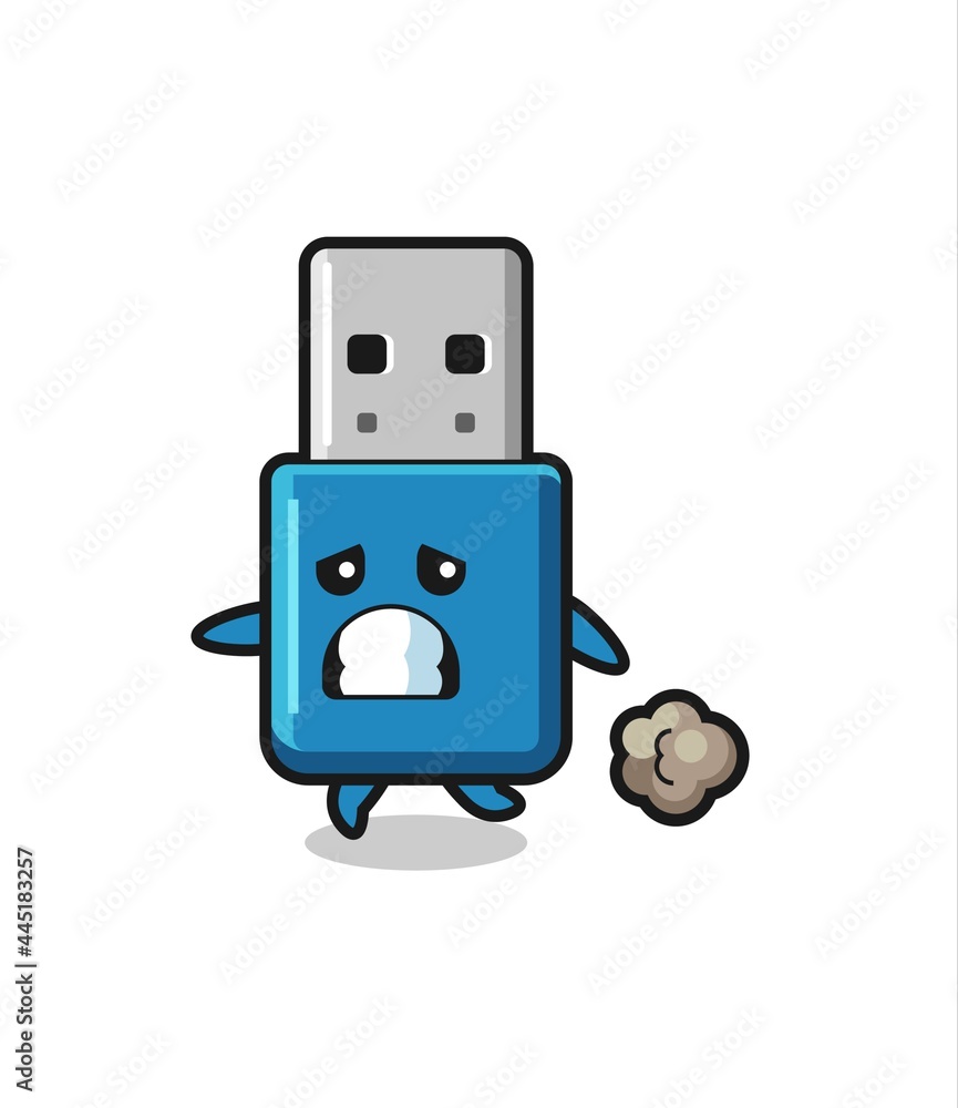 illustration of the flash drive usb running in fear