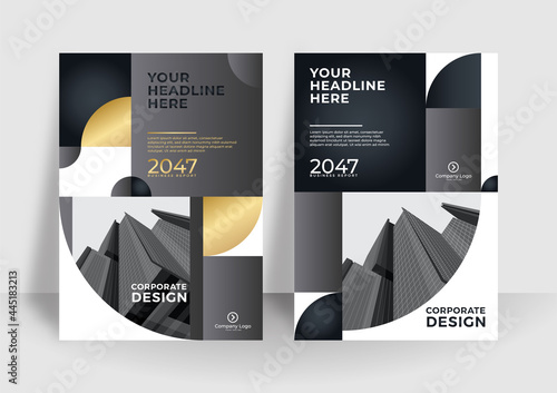 Modern cover design set. Luxury creative line pattern in premium colors: black, gold and white. Formal vector for notebook cover, business poster, brochure template, magazine layout, corporate report