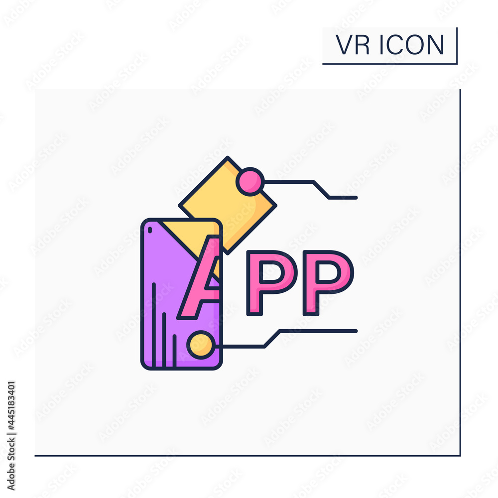 VR player color icon. Customizable media player for high definition VR video playback, immersive media, games, animations. Modern technology concept. Isolated vector illustration