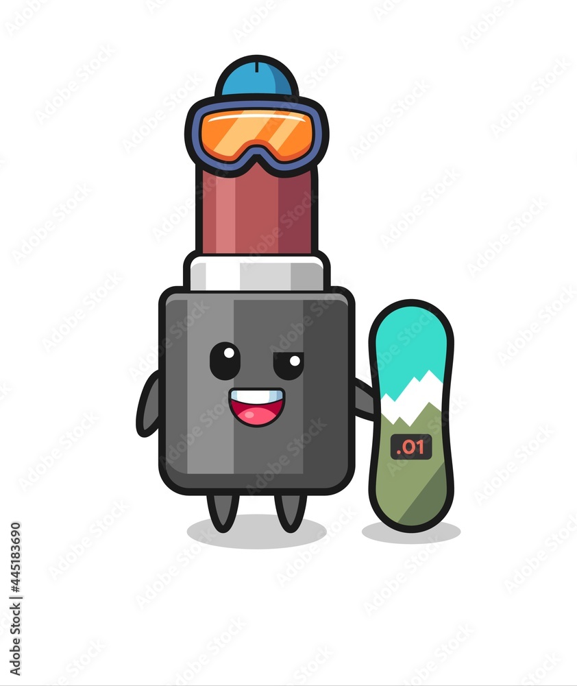Illustration of lipstick character with snowboarding style