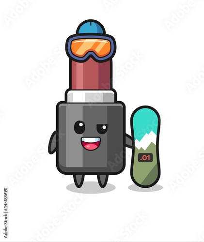 Illustration of lipstick character with snowboarding style