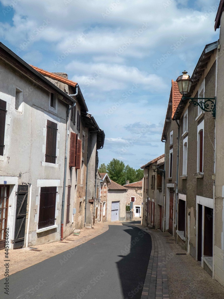view down a traditional French Street at Lussac France	
