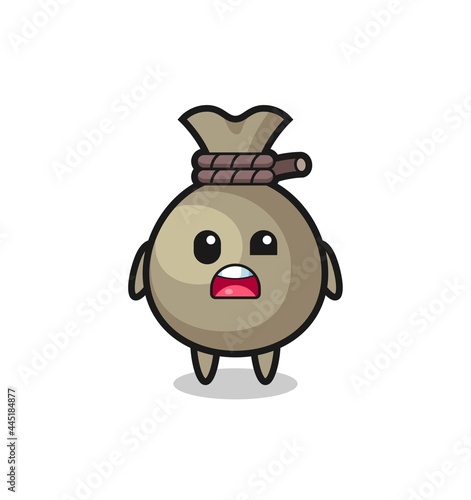 the shocked face of the cute money sack mascot