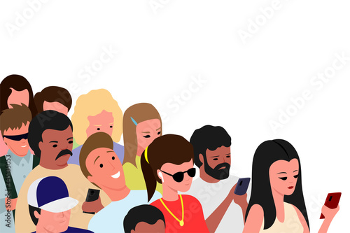 Illustration with a group of people on a white background.