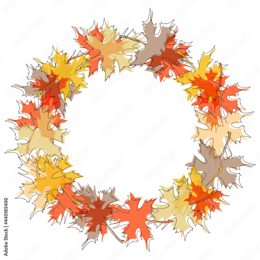Round maple leaf autumn frame. Seasonal fall colorful leaves arrangement Round maple leaf autumn frame. Seasonal fall colorful leaves arrangement