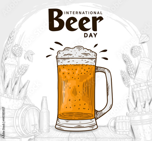 International Beer Day illustration vector design with hand drawn element isolated on white background can be use for party, celebration and festival