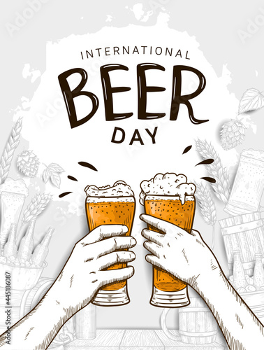 International Beer Day illustration vector design with hand drawn element isolated on white background can be use for party, celebration and festival