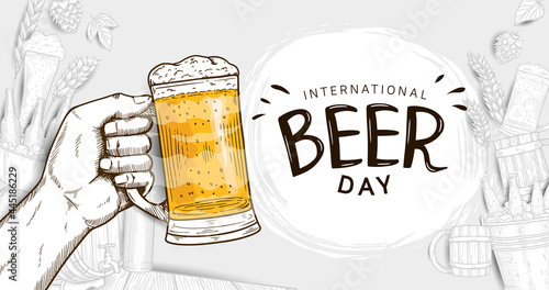 International Beer Day illustration vector design with hand drawn element isolated on white background can be use for party, celebration and festival