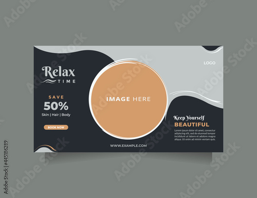 Social media banner template for relaxation center, beauty care, cosmetic products, natural product, medical spa, skin care, beautician. Advertising banner for beauty store, blog, offers and promotion