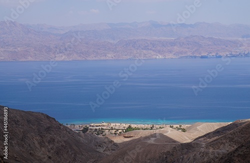 Hiking on Tzfahot mountain and a view onto Eilat gulf of the Red sea