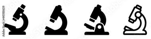Microscope icon set. Microscope science lab magnify tool symbol.