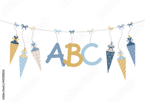 Bogen Hängende Schultüten & ABC Junge Retrofarben