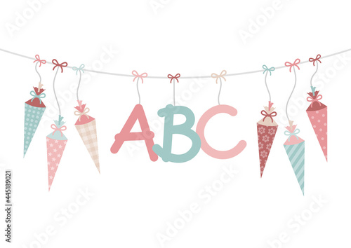 Bogen Hängende Schultüten & ABC Mädchen Retrofarben