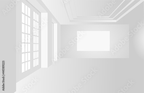 Empty white room with white door and white wall. empty canvas in the background. luxurious interior. vector illustration.