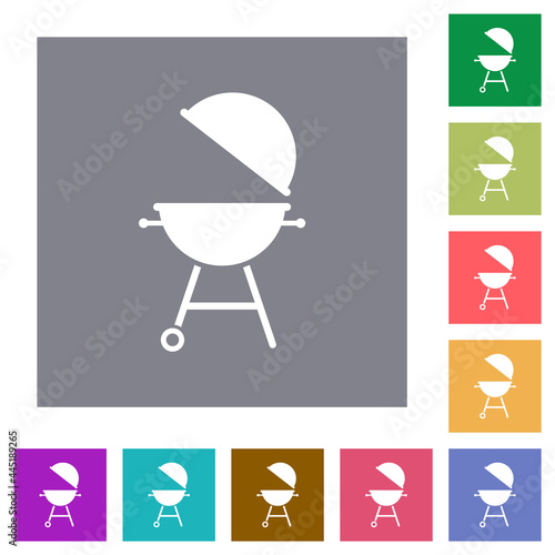 Barbecue grill with open cover square flat icons