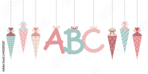 Banner Schultüten & ABC Mädchen Retrofarben