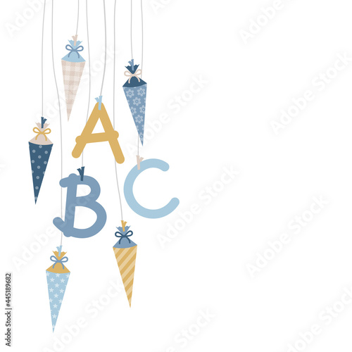 Links Hängende Schultüten & ABC Junge Retrofarben