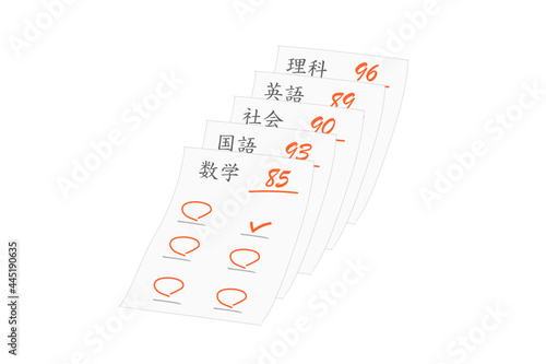 満遍なく高得点なテスト　5教科　ベクターイラスト 