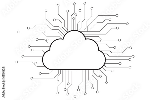 Cloud computing and network security technology concept, Circuit board with cloud symbol and connection links. vector illustration