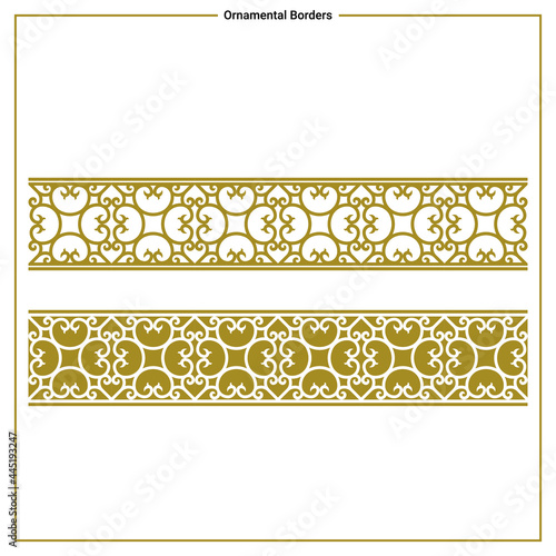 Beautiful, luxurious straight ornamental frames and borders, drawn in an elegant, floral and simple style inspired by oriental architecture.
