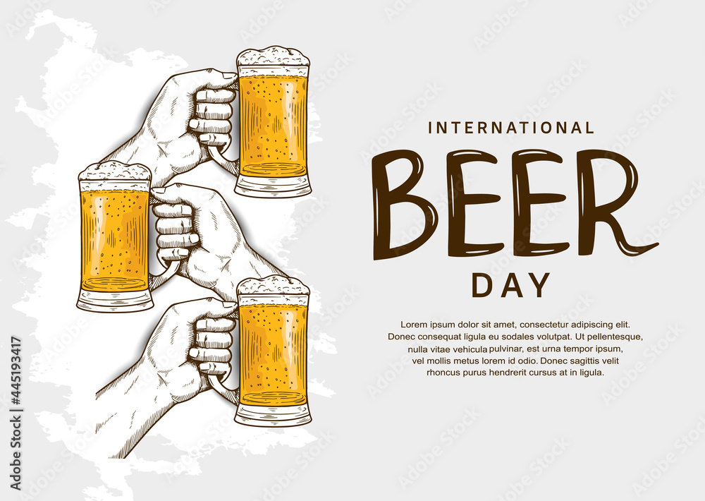 International Beer Day illustration vector design with hand holding mug of beer isolated on white background can be use for party, celebration and festival International Beer Day illustration vector design with hand holding mug of beer isolated on white background can be use for party, celebration and festival