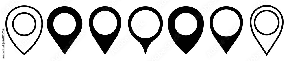 Location Pin Icon.Location map pin icon set.Black GPS marker symbols.Set pin map marker pointer icon.Pins icon on white background.Vector illustration. Location Pin Icon.Location map pin icon set.Black GPS marker symbols.Set pin map marker pointer icon.Pins icon on white background.Vector illustration.